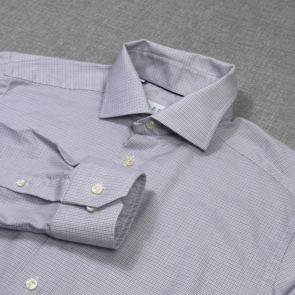 ETON Dress Shirt Mens 15.5 (39) Purple Check Spread Collar Long Sleeve Slim Fit